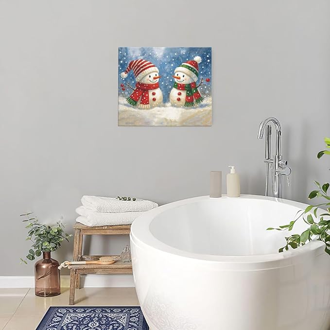 Christmas Snowman Wall Art Winter Holidays Canvas Wall Decor Pictures Paintings Prints Artwork Framed Decorations For Bathroom Bedroom Living Room Office Gifts 24" x 20"