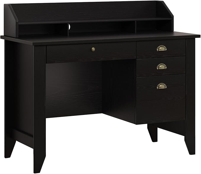 4 EVER WINNER Black Desk with Drawers, Office Desk with File Drawer and Monitor Stand, Computer Desk with Storage for Small Spaces, Bedroom, Black