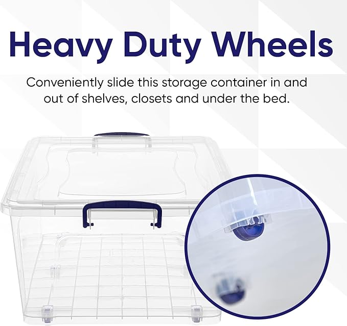 Superio Storage Containers With Wheels (3 Pack), Stackable Large Storage Containers With Lids, Durable Latches (60 Quart)