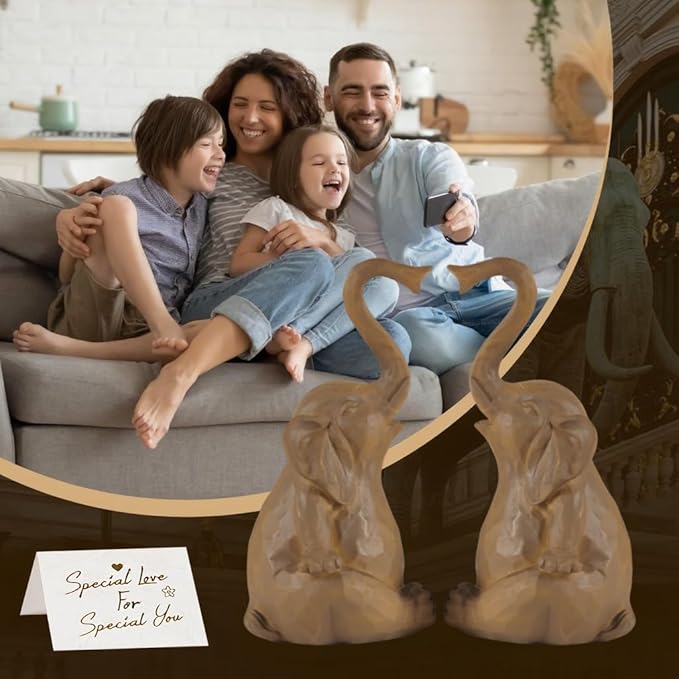 Loving Pair of Elephants - Handcrafted Resin Home Decor Statue Figurine Set, Lucky Gift for Women,Mon,Family, Couples & Elephant Lovers