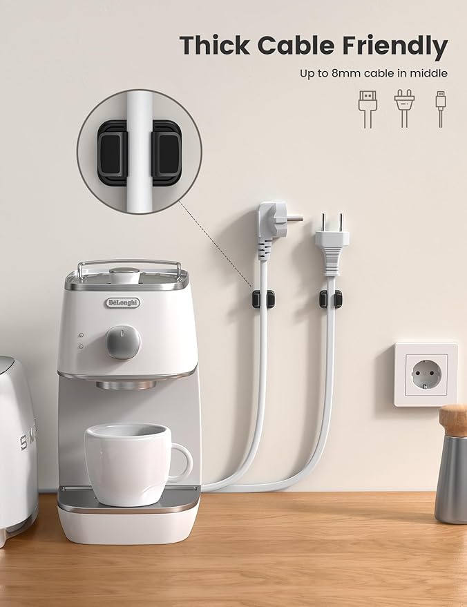 Lamicall Cord Organizer Spring Clip Holder - [1 Small Clip Hold 3 Cords] Desk Cable Management Holder, Adhesive Phone Charger Wire Keeper for Nightstand Office Car, Desk Accessories, 3Pcs