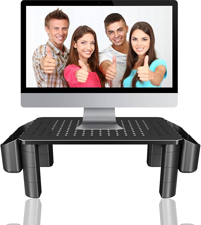 Pholiten Monitor Stand with Storage Drawer | Desk Organizer Riser for Computer Screens, Laptops | Office & Home Workspace Solution, 44lbs Capacity Weight，Black