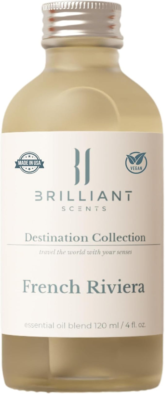 Brilliant Scents French Riviera Fragrance Oil 120ml - Premium Diffuser Oil for Home, Office, Hotels - Long Lasting, Plant-Based, Meets IFRA Standards, USA-Made - Blood Orange, Jasmine, Tonka Bean