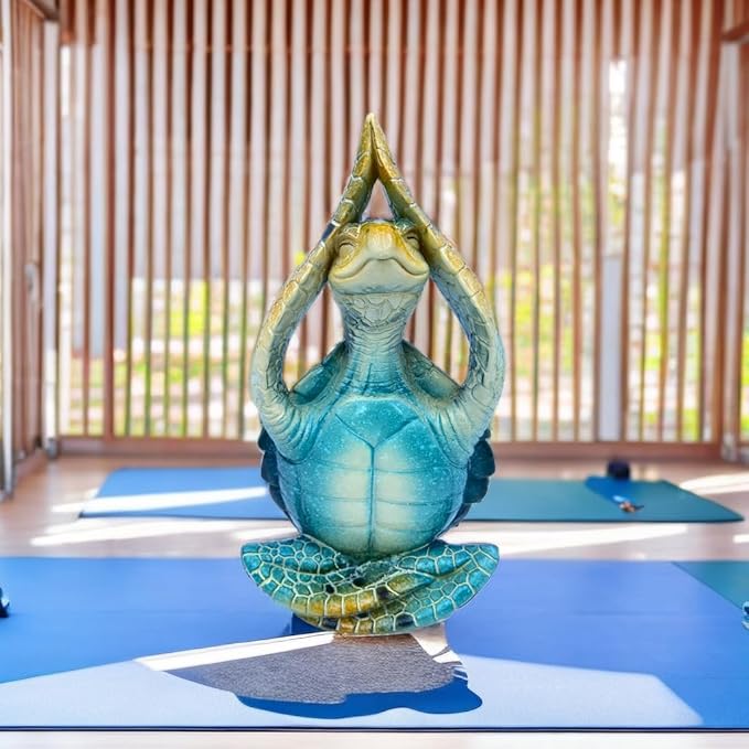 VVGIFTS Sea Turtle Meditation Yoga Decor, Garden Figurine Sea Turtle Meditating Coastal Beach Decorations, Zen Yoga Resin Statue for Home Office Decorations (Put The Palm up)
