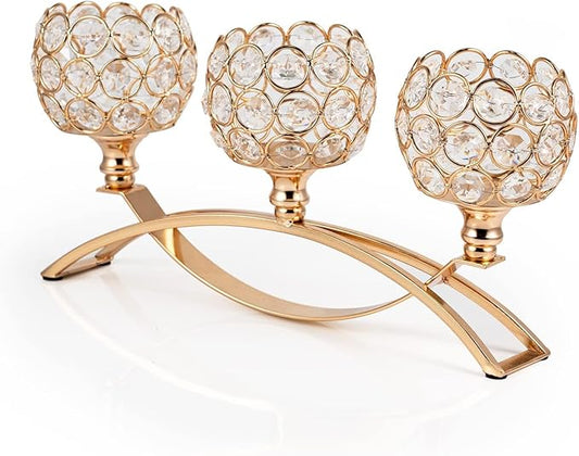 VINCIGANT Gold Candle Holders for Table Centerpiece, 3 Arms Metal Candelabra Candlestick Holders for Home Decor, Wedding, Dinning, Party, Anniversary,Christmas Halloween Decorations