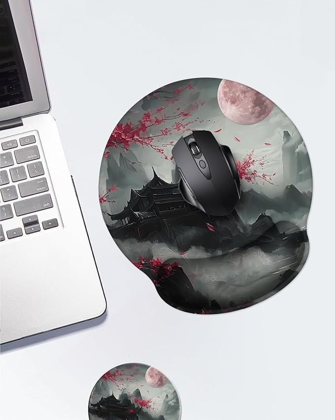 Mouse Pad with Wrist Support, Ergonomic Mouse Pad with Memory Foam Wrist Rest Cushion, Non-Slip Rubber Base Gaming Mice Pad for Home Office Computer Laptop,Cherry Blossom