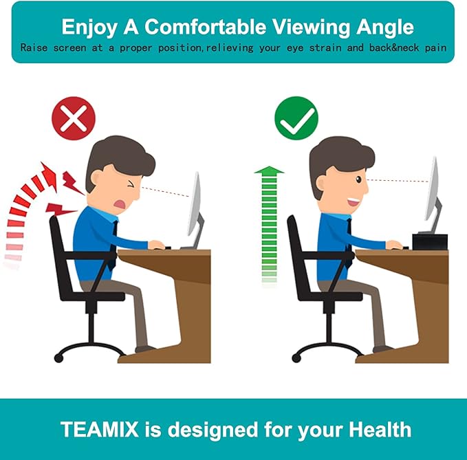 TEAMIX 20 Inch Monitor Stand Riser, Wooden Desktop Riser for TV/PC/Laptop/Printer, Cozy Monitor Riser with Storage, Laptop Shelf for Home Office