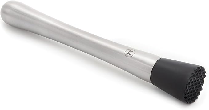 Outset Professional Cocktail Muddler, Stainless Steel With Silicone Tip, 8"