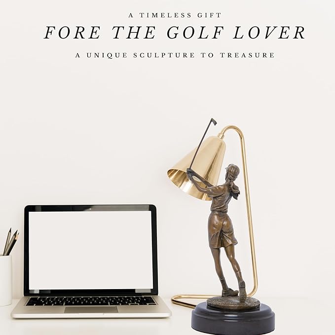9.8" Bronze Golfer Girl Statue, Golf Figurines Bronze Statues and Sculptures Handmade Art Collectible for Home Office Decor