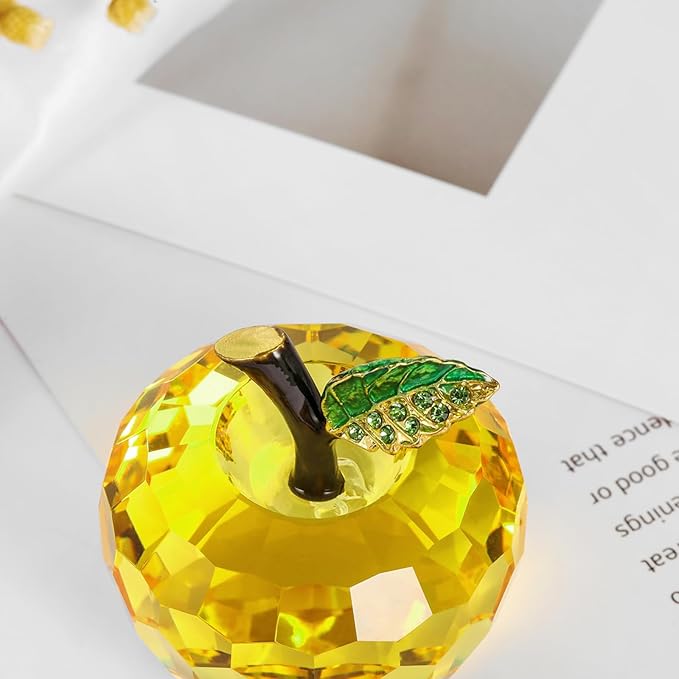 Crystal Apple Figurine Paperweight, Handmade Statue Ornament Home Decoration, Collectible Crystal Crafts, Come with Gift Box, Great Gift for Birthday Holidays Christmas (Yellow-60mm)