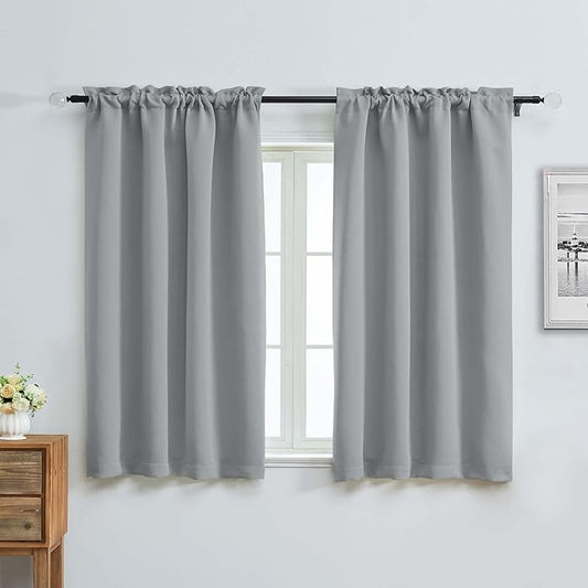 Aiyufeng Silver Grey Short Blackout Curtains for Bedroom 54 Inches Long 2 Panels, Solid Thermal Insulated, Energy Saving Window Treatment Curtains Blackout Drapes, W40 x L54 Inch, Silver Grey