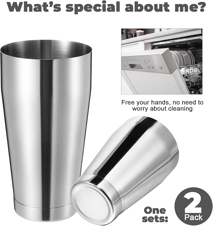 Sabary 2 Pcs Cocktail Shakers Professional Bar Shaker Boston Set Stainless Steel Martini Drink Mixer Basic Tool Weighted Shake Metal Can Cocktail Shaker Set, 18 Oz, 28 oz (Silver)