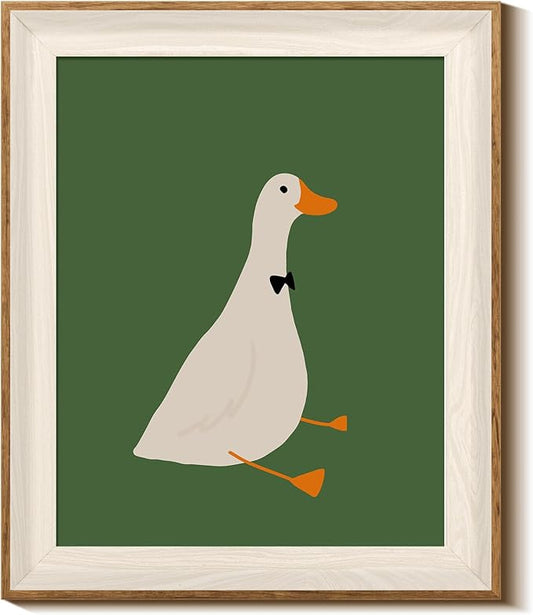 InSimSea Framed Wall Art Cute Gentleman Duck Print Shelf Decor Minimalist Modern Animal Illustration Wall Picture Canvas Artwork for Nursery Bathroom Bedroom Kids Room Decor 12L x 10W