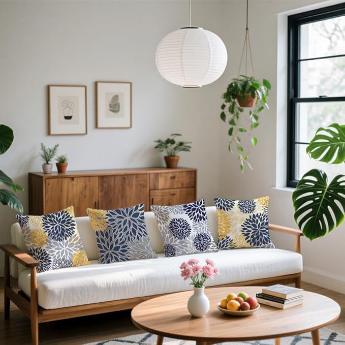 Cirzone Outdoor Pillow Covers 18x18 Set of 4 Morden Blue Flower Patterns Waterproof Throw Outdoor Pillows Boho Decorations for Funiture Patio Garden Home