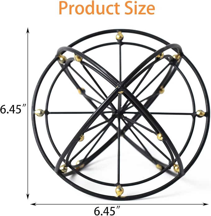 6.45 Inches Metal Geometric Sphere, 3D Black Metal Decorative Ball, Modern Tabletop Sculpture Orb, Table Top Decor Accents for Home Living Room Study Bedroom