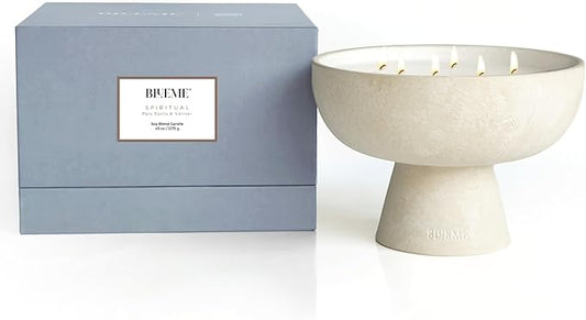 BLUEME Palo Santo & Vetiver, Luxury Candle w/Essential Oils, 6 Wick, Hand-Poured Soy, Cotton Wick, Ceramic