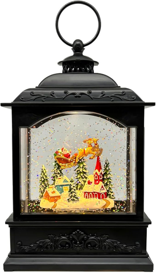 Christmas Snow Globes Lantern with Music & Timer - USB/Battery Operated LED Glittering Globe Lantern, Snow Globe Decoration for Home Holiday Decor (Reindeer)