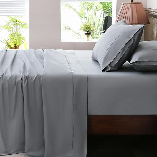 Extra Deep Pocket King Sheets 18-24 Inch 100% Egyptian Cotton 1000 Thread Count Sateen Weave Soft Breathable 4 Pieces（King，Grey）