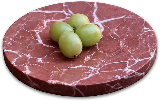8" Natural Travertine Ring Dish Jewelry Tray for Women Gift - Marble Trinket Dish for Key Earring Nightstand - Candy,Fruit, Nut, Snack Serving Tray for Table, Home Decor (French Red Marble)