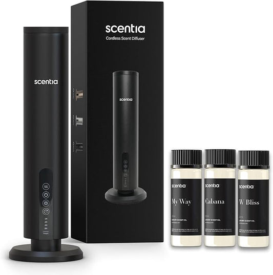 Scentia Max Wireless Diffuser for Home – Rechargeable Battery-Operated Waterless Scent Diffuser |Covers 1500 Sq Ft | Cold-Air Technology | Black | Hotel-Inspired Oils Included