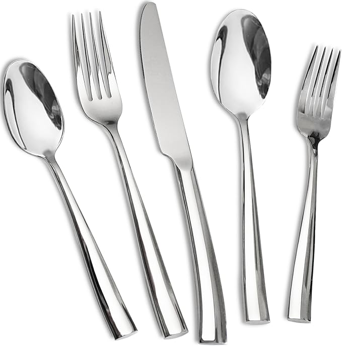 18/10 20-Piece Silverware Set, Glossy Flatware Set Stainless Steel, Modern Cutlery Set, Service for 4, Mirror Finish Dishwasher Safe