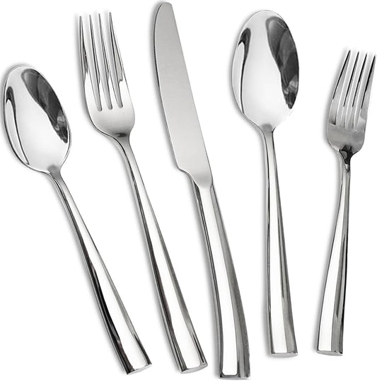 18/10 20-Piece Silverware Set, Glossy Flatware Set Stainless Steel, Modern Cutlery Set, Service for 4, Mirror Finish Dishwasher Safe