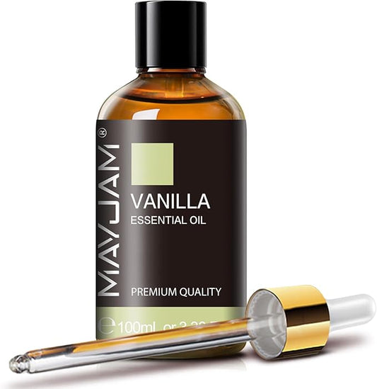 MAYJAM Vanilla Essential Oil 100ML, Pure Essential Oils for Massage, Diffusers, Vanilla Oil Fragrance Oil for Soap Candle Making (3.38FL.OZ Bottle)