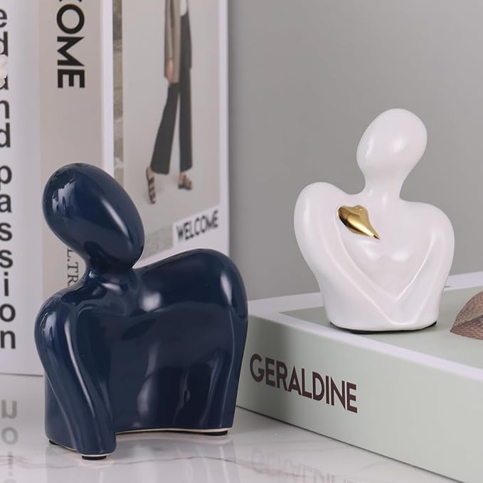 Mini Couple Statue Tv Stand Decor Items for Living Room,Bedroom Decor for Couples Sculpture Knick Knacks for Shelves,Couple Gifts for Her,Show Pieces for Home Decor (Blue and White Gold Heart)