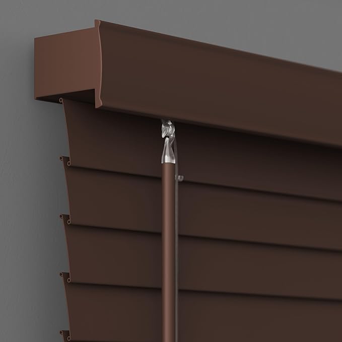 2 Inch Cordless Room Darkening Faux Wood Blind - 18" W x 48" L - Walnut, Over 1,000 Custom Sizes Starting at 18.97, Inside or Outside Mount, Venetian Shades for Interior Windows by Lumino