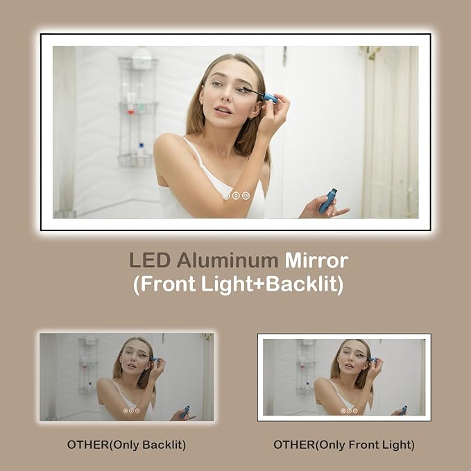 48x30 Inch LED Bathroom Mirror with Black Frame, Backlit and Front Lighted Bathroom Mirrors for Wall, Anti-Fog, Dimmable, Memory, Shatterproof, LED Vanity Mirror for Bathroom