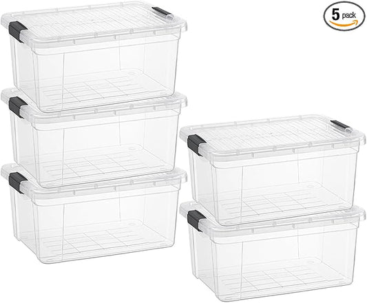 Superio Clear Storage Boxes with Lids, 20 Quart Plastic Container Bins for Organizing, Stackable Crates, BPA Free, Non Toxic, Odor Free, Organizers for Home, Office and Dorm, 5 Pack