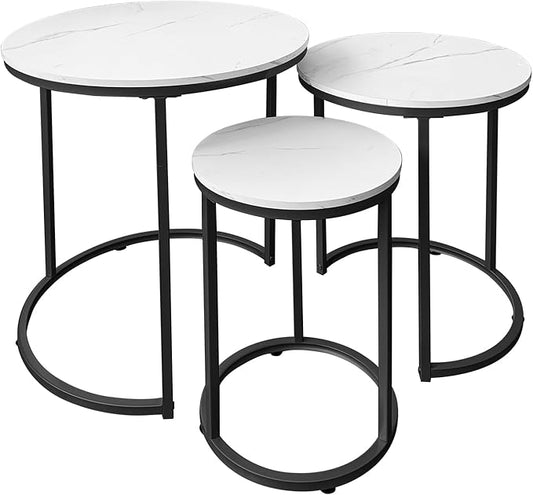 AT-VALY Nesting Tables Coffee Table Set of 3,Round Side Table Small Accent Table for Living Room,Bedroom Apartment (Black)