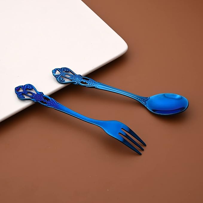 Elegant Blue Silverware Set with Steak Knives 5 Piece Flatware Sets for 1 Utensils, 18/10 Stainless Steel Black Gold Cutlery Set Include Knifes Forks Spoons, Mirror Polished Dishwasher Safe