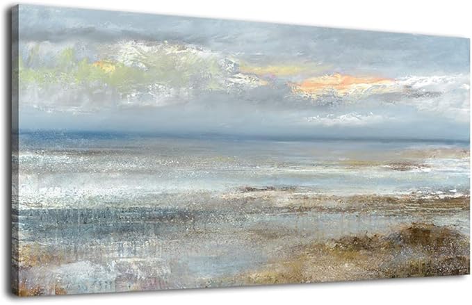 Abstract Wall Art Large Canvas Pictures Modern Blue Ocean Artwork on Canvas Prints Wall Decoration for Living Room Bedroom Bathroom Kitchen Office Home Wall Decor Framed Ready to Hang 20" x 40"