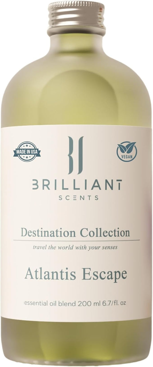 Brilliant Scents Atlantis Escape Fragrance Oil 200ml - Premium Diffuser Oil for Home, Office, Hotels - Long Lasting, Plant-Based, Meets IFRA Standards, USA-Made - Neroli, Orange Blossom, Vanilla