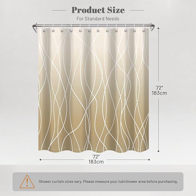 Punkray Ombre Khaki Beige Ivory Shower Curtain for Bathroom with Hooks, Stripe Bath Curtains Decorative Shower Curtains Water Repellent Washable, 72 x 72