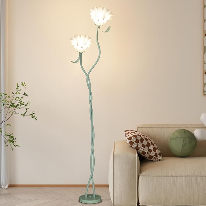 Flower Floor Lamp for Living Room, Cute Floral Lamp with Flexible Gooseneck, Tall Standing Lamp with 3 Color Modes, Modern Corner LED Bulb Lamp for Kids Girls Bedrooms (Green)