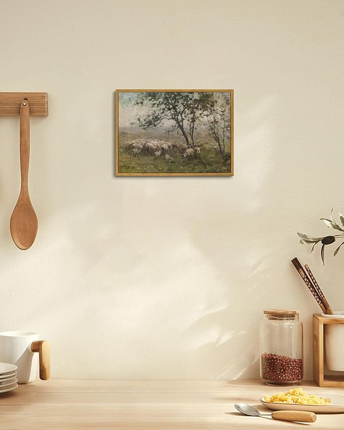 KISSFOX Framed Vintage Landscape Wall Art Natural Scenery Canvas Prints Colorful Painting Artwork Rustic Farmhouse Pictures Decor Living Room Office Bedroom Bathroom Kitchen