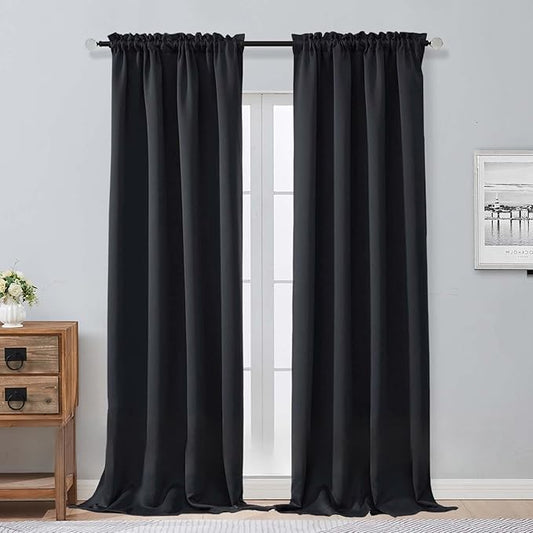 Aiyufeng Halloween Black Blackout Curtains for Bedroom 96 Inches Long 2 Panels, Solid Thermal Insulated, Energy Saving Living Room Window Treatment Curtains Blackout Drapes, W40 x L96 Inch