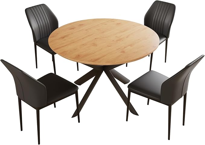 43.2"-59.1" Extendable Round Dining Table Set, Wooden Round Table for 4-6 Person, Oak Coffee Table w/Scratch-Resistant Tabletop