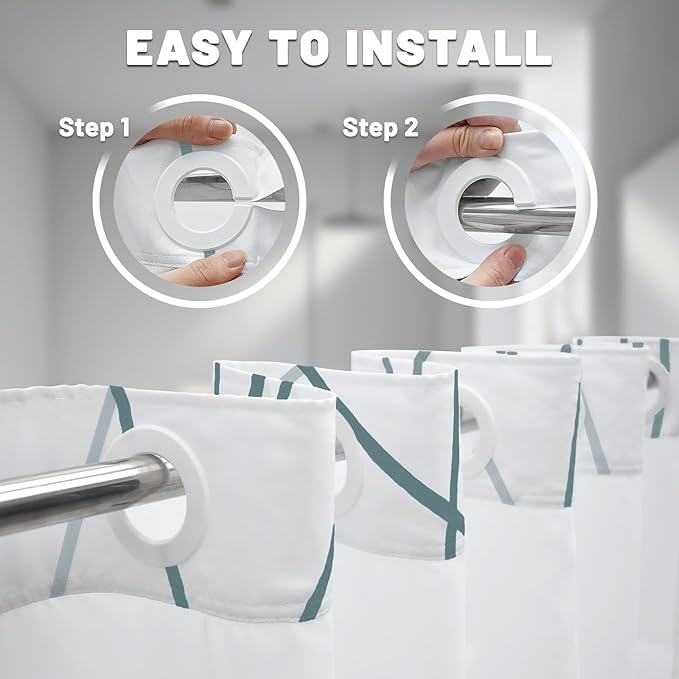 No Hook Navy Blue Striped Shower Curtain with Snap in Fabric Liner Set - Hotel Shower Curtain and Liner Set with See Through Mesh Top Window,Machine Washable, 71x74 INCH