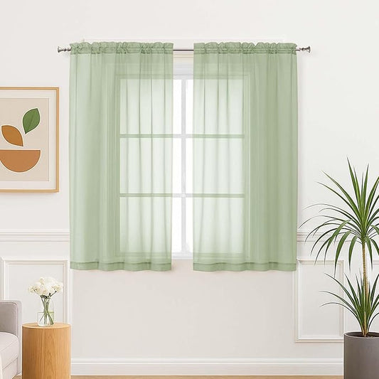 Aiyufeng Light Green Sheer Curtains 54 Inch Length 2 Panels Set for Living Room, Light Filtering Green Window Sheers Drapes for Bedroom, Each 42" W x 54" L