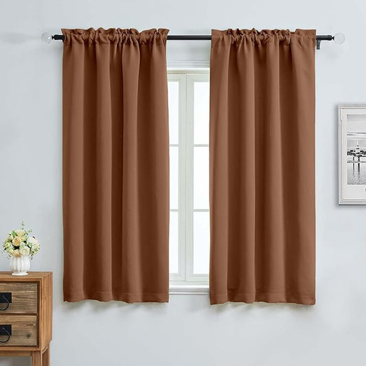Aiyufeng Sun Baked Blackout Curtains for Bedroom 63 Inch Length 2 Panels, Solid Thermal Insulated Energy Saving Rod Pocket Window Treatment Curtains Blackout Drapes, W40 x L63 Inch, Sun Baked