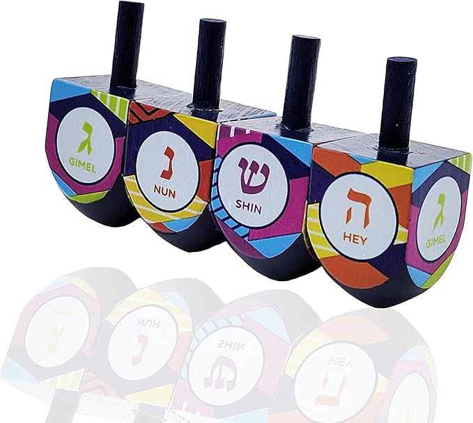 The Dreidel Company 200 Multi Colored Hand Painted Wooden Dreidels, The Hanukkah Game Includes 6 Dreidel Game Instructions, Let's Play Dreidel (200-Pack)