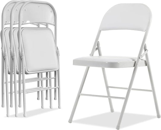Karl home 4 Pack White Folding Chairs with Padded Seats for Outdoor & Indoor, Portable Stackable Commercial Seat with Steel Frame for Events Office Wedding Party, 330lbs Capacity