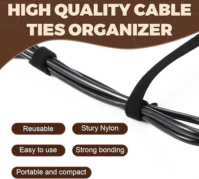 FOURGUN Reusable Cable Ties 100 Pack 8 In Heavy Duty Adjustable Hook Loop Cord Straps Multi-Purpose Wire Organizer Cable Management Ideal for Home Office Data Centers Indoor/Outdoor Wire Bundling