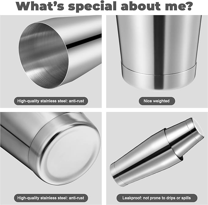 Sabary 2 Pcs Cocktail Shakers Professional Bar Shaker Boston Set Stainless Steel Martini Drink Mixer Basic Tool Weighted Shake Metal Can Cocktail Shaker Set, 18 Oz, 28 oz (Silver)