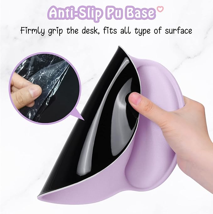 Hsurbtra Ergonomic Mouse Pad with Wrist Rest Support, Gel Mouse Pads with Non-Slip PU Base, Pain Relief Memory Foam Computer Mat, Cute Office Supplies Desk Decro Accessories, Vanilla Purple