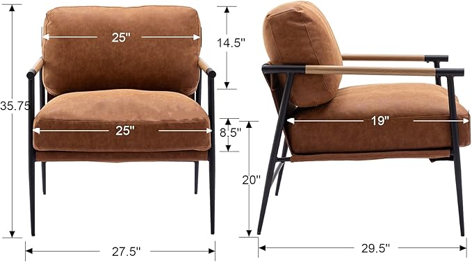 DUOMAY Mid-Century Modern Accent Chair Armchair, Soft PU Leather Sofa Lounge Chair Reading Chair with Metal Leg for Living Room Bedroom Office, Brown