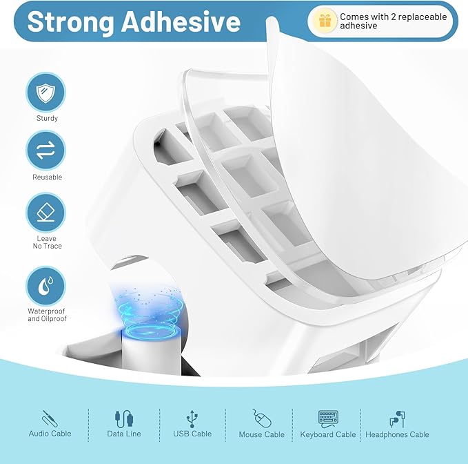 6 Pack Magnetic Cord Holder, Znben Cable Clips White Cord Organizer Holder Adhesive Cable Management Charger Wire Holder Clips for Desk, Car, Office, Home, Cubicle, Nightstand